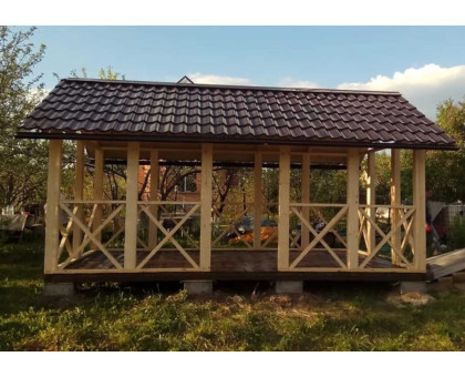 Беседка дачная деревянная "Гостевая" в городской округ Зарайск с двухскатной крышей